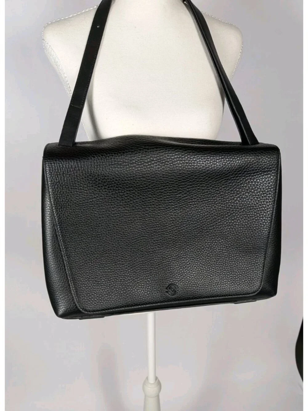 Dagne Dover Simone Bag Black Pebbled Leather Flap Shoulder Briefcase Laptop